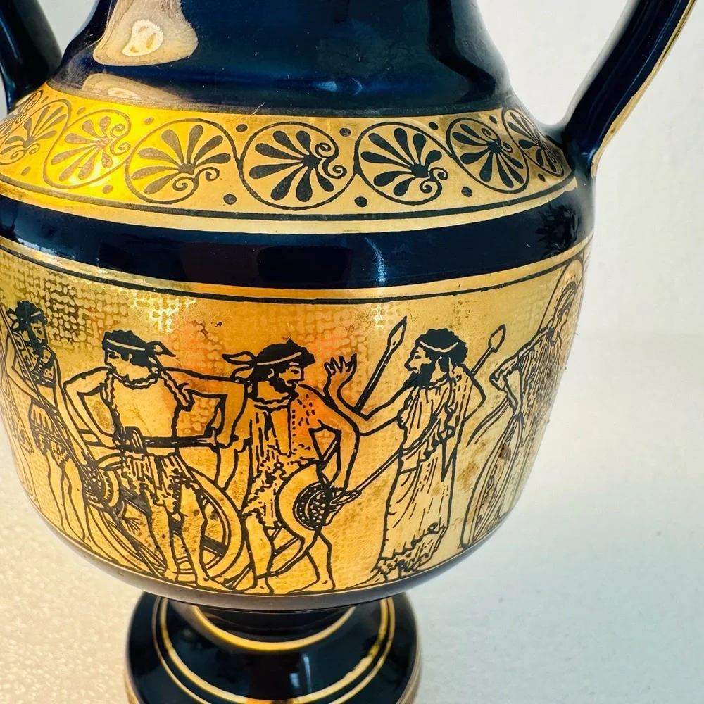 greece 24k gold trim vase Neofitou Keramik 6.8 “tal